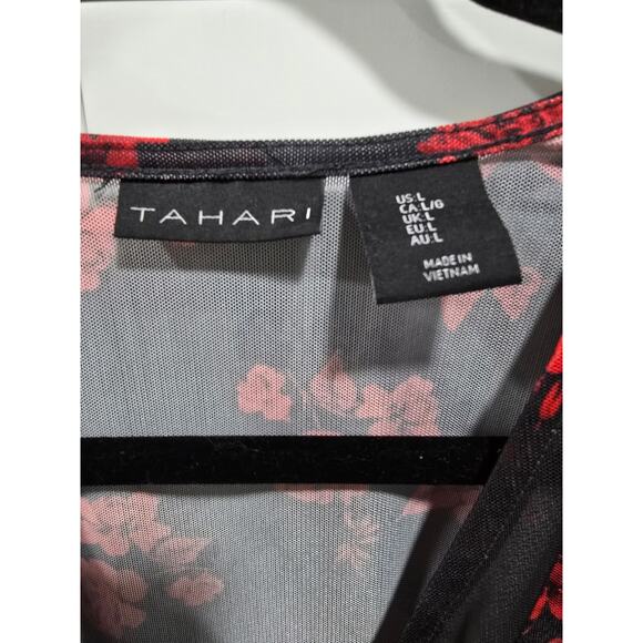 Tahari Floral Mesh Bodysuit With Built-In Tank Black/Red Size L - Picture 4 of 16